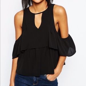 🔴 ASOS Tiered Ruffle Cold-Shoulder Top